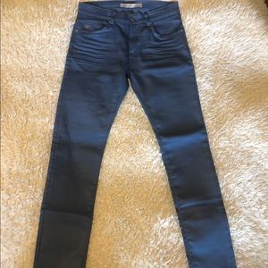 Blue Zara Man Waxed Effect Jeans